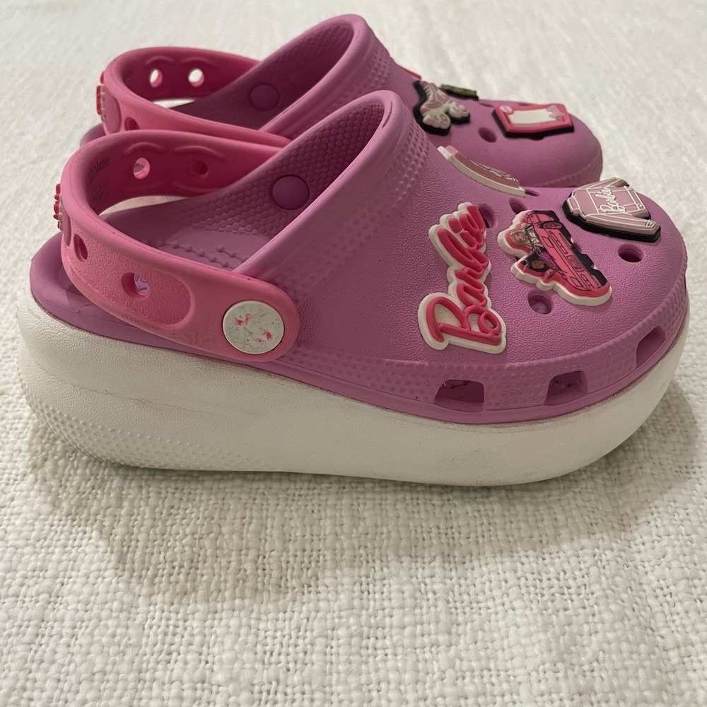 Crocs Barbie Shoes Girls Size 11 Pink Clogs Comfort Jibbitz Charms 2023 Mattel